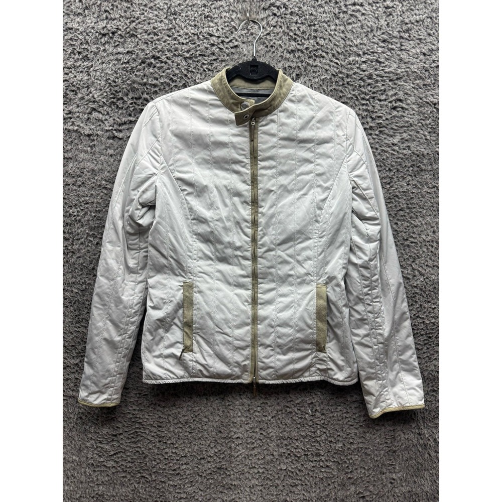 Les Copains Full Zip Reversible Moto Jacket White & Gray Womens Size 40